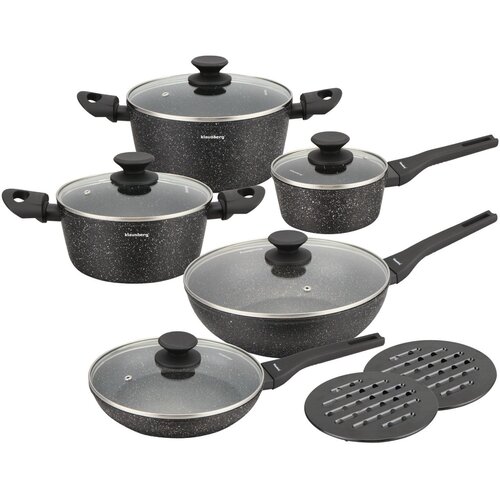 Shumee KB-7657 Set Posuđa 12 Dijelova &amp;ndash; Aluminij, Mramorni Neprianjajući Premaz, Indukcija Slike