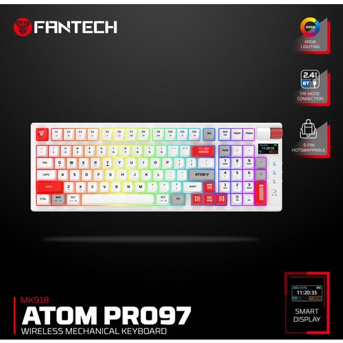  Tastatura Mehanicka Gaming Fantech MK918 RGB Atom PRO97 Wireless bela (Red switch) Slike