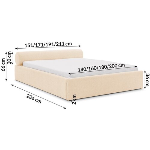 Ropez Krem tapecirani bračni krevet s prostorom za odlaganje s podnicom 140x200 cm Cille &amp;ndash; Slike