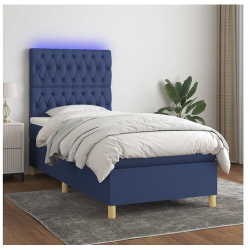  Box spring postelja z vzmetnico LED modra 80x200 cm blago Cene