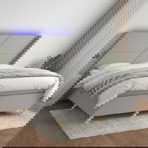 vidaXL Krevet box spring s madracem LED svjetlosivi 140x190 cm tkanina Cijene