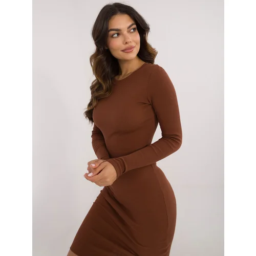 Fashion Hunters Brown ribbed basic knee-length dress RUE PARIS