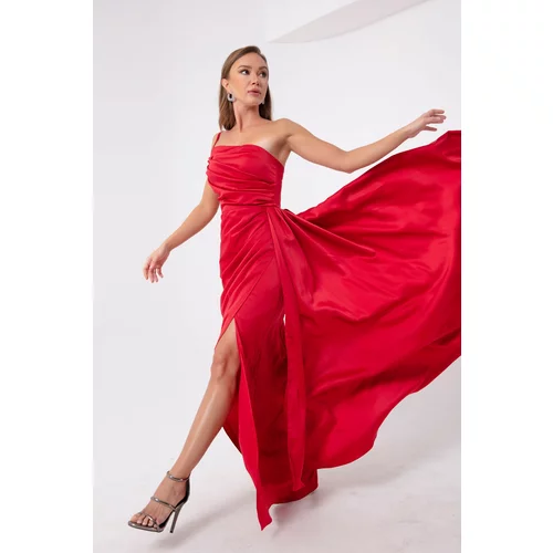 Lafaba Women's Red One-Shoulder Satin Evening Dress & Prom Dress