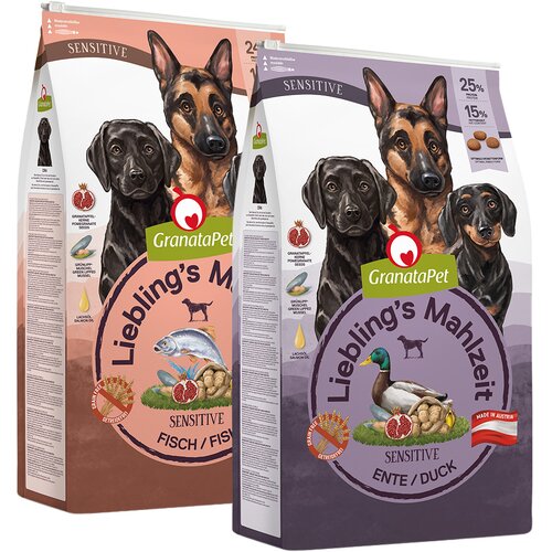  Varčno pakiranje GranataPet Liebling's Mahlzeit 2 x veliko pakiranje - Mix: Sensitive riba & Sensitive raca (2 x 10 kg) Cijene