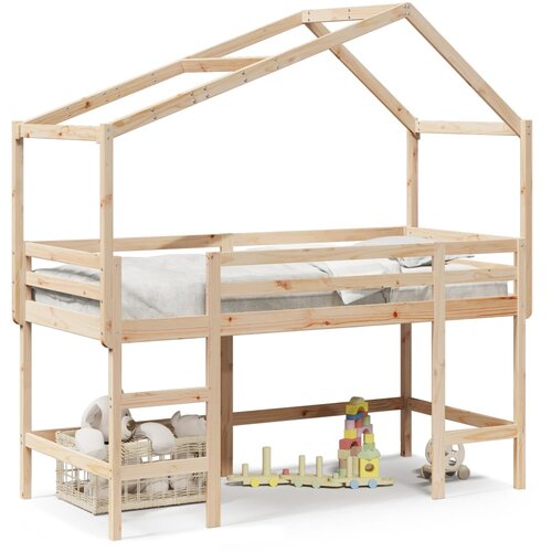 VidaXL Posteljni okvir z lestvijo in streho 80x200 cm borovina Slike