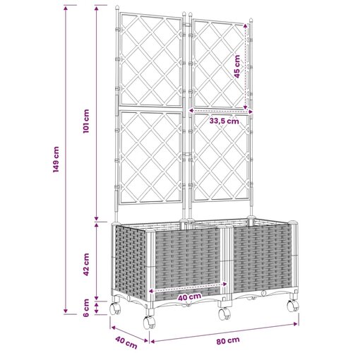 Vrtni saksija s re&amp;scaron;etkom i kotačima 2 kom. Crna PP - Crna 80 x 40 x 143 cm s kotačima Slike