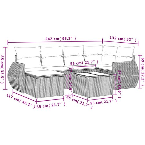  7-dijelni set vrtnih sofa od poliratana s jastucima smeđi Slike