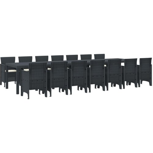 vidaXL 15-delna vrtna jedilna garnitura z blazinami Antracit Poli ratan, Vrtna miza Antracit 250x100x73 cm Poli ratan, Vrtna miza Antracit 150x100x73 cm Poli ratan, Vrtni stoli z blazinami 2 kosa Antracit Poli ratan, Vrtni stoli z blazinami 4 kosa Antracit Poli ratan Cene