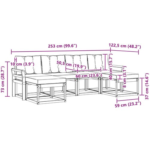  Set vanjskih sofa 6 kom. Prirodna i krem Smeđa 253 x 122,5 x 73 cm Slike