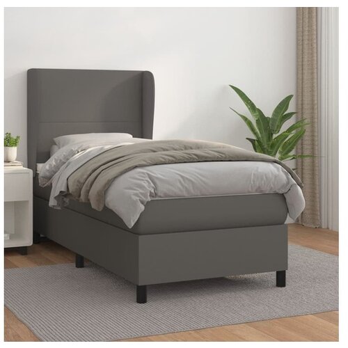 VidaXL Krevet s oprugama i madracem sivi 90 x 190 cm od umjetne kože Slike
