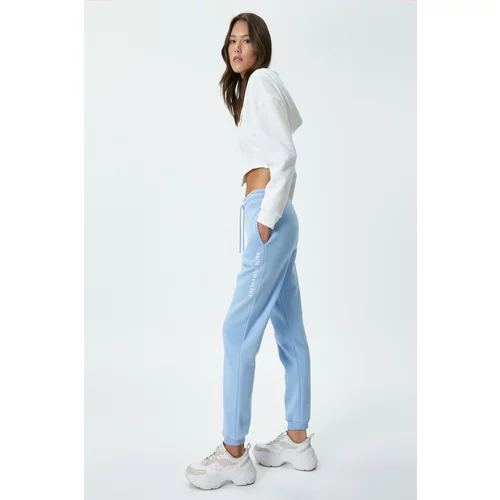 Koton Jogger Comfortable Cut Sweatpants with Pockets Print Detail Tie Waist Cotton Blend Blue