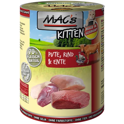 MAC's Varčno pakiranje MAC´s Cat 12 x 400 g - Kitten (puran, govedina, raca)