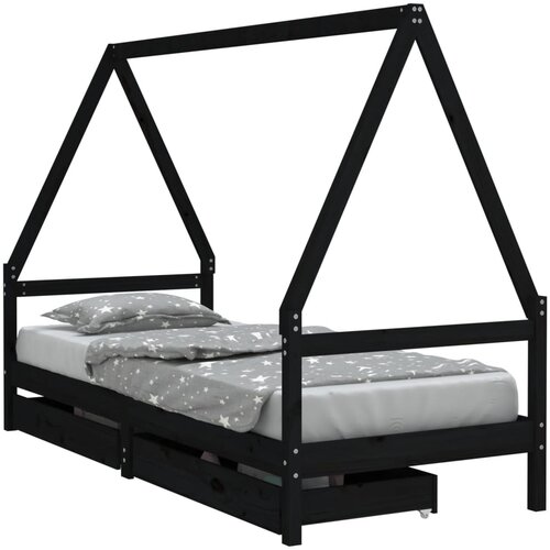  Okvir za dječji krevet s ladicama crni 90 x 200 cm od borovine Slike