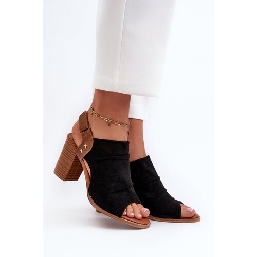 PE1 Women&amp;#039;s Black Cut-out Heeled Sandals Rosca Slike