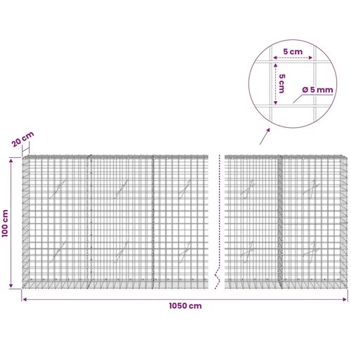  Gabion s žicom debljine 5 mm i mrežom 5x5 cm 1050x20x100 cm - 20 cm 100 cm 1050 cm Slike