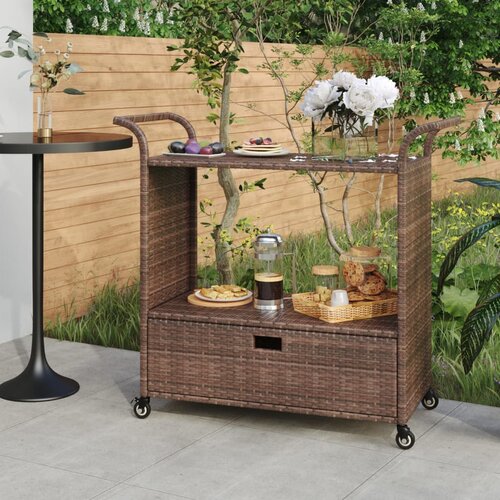 VidaXL barska kolica s ladicom smeđa 100 x 45 x 97 cm od poliratana Slike