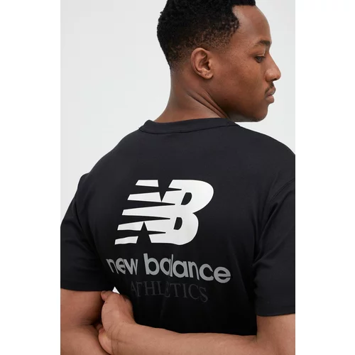 New Balance Bombažna kratka majica črna barva