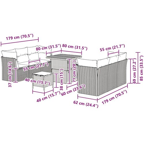  Sjedeća garnitura za vrt 9 kom. Bež poliratan 80 x 80 x 71 cm Slike