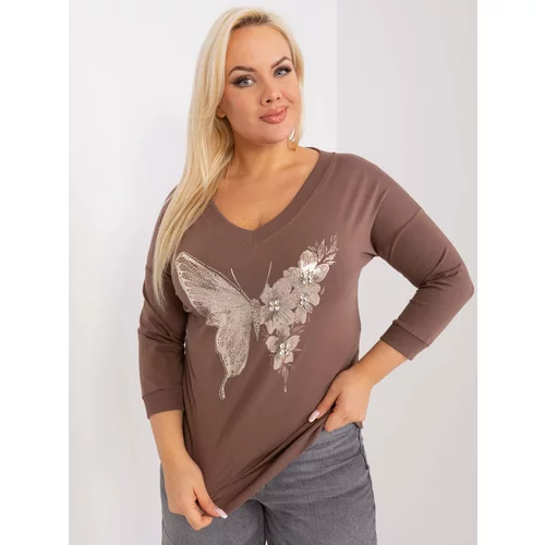 Fashion Hunters Brown casual plus size blouse with patches