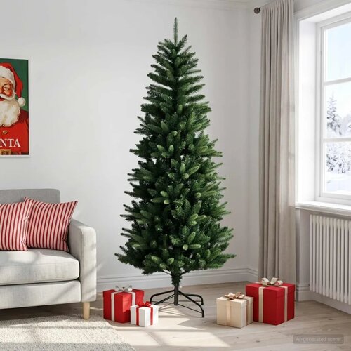  Artificial Hinged Christmas Tree 210 cm PE i PVC Zelena - 210 cm bez LED svjetala Zelena Cijene