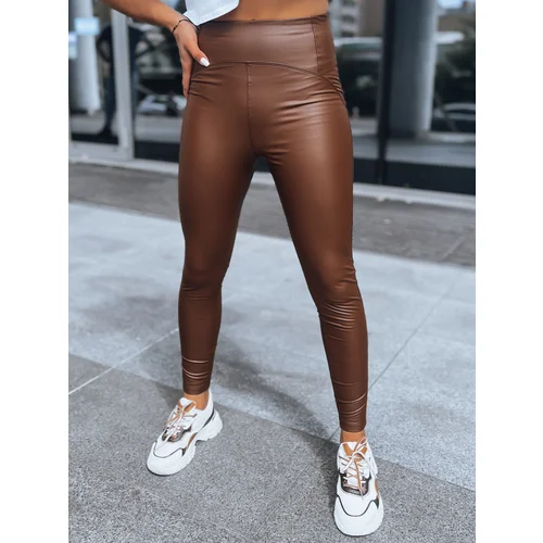 DStreet Woskowane legginsy damskie WAXED CHIC czekoladowe