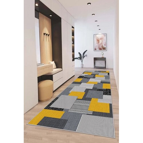  Staza sa gumenom podlogom 80x400cm - Žuto - sivi pravougaonici, VSH-044 Slike