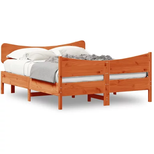 vidaXL Okvir kreveta s uzglavljem voštano smeđi 135x190 cm od borovine