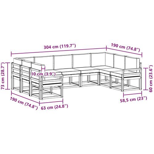  Set vanjskih sofa 9 kom. Prirodna i svijetlo siva Smeđa 304 x 190,5 x 73 cm Slike