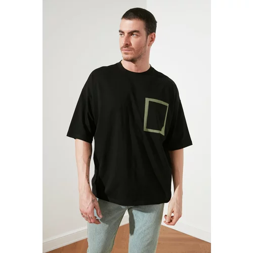 Trendyol Black Men's Oversize Fit 100% Cotton Crew Neck Short Sleeved T-Shirt with Pocket