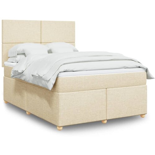 vidaXL Box spring postelja z vzmetnico krem 140x200 cm blago Cene