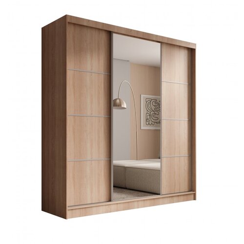 ADRK Klizni ormar Keri s tri vrata i ogledalom, 200 cm - SONOMA-SREBRNA Cijene