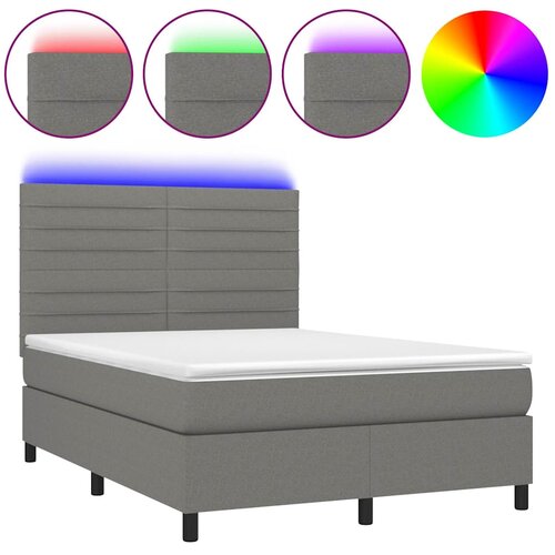  Krevet box spring s madracem LED tamnosivi 140x200 cm tkanina Slike