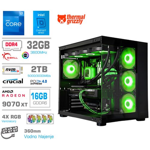 MEGA Računalnik MT S5 i7-12700KF/RX9070 XT/32GB/2TB/750W/Brez OS/črna RGB + Estetski napajalni kabli [Zelena / Črna], (5000273653) Cene