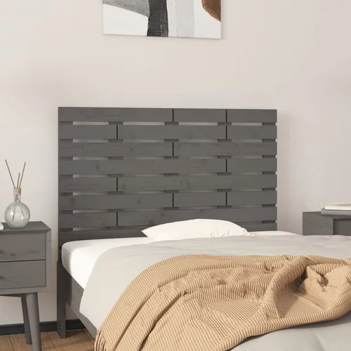 vidaXL Stensko posteljno vzglavje sivo 96x3x63 cm trdna borovina
