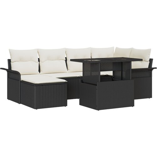 VidaXL Set vrtnog namje&amp;scaron;taja od 7 dijelova s jastučićima u crnom poli ratan, 2-Seater Vrtna Sofa sa spremi&amp;scaron;tem i jastučićima u crnom poli ratan Slike