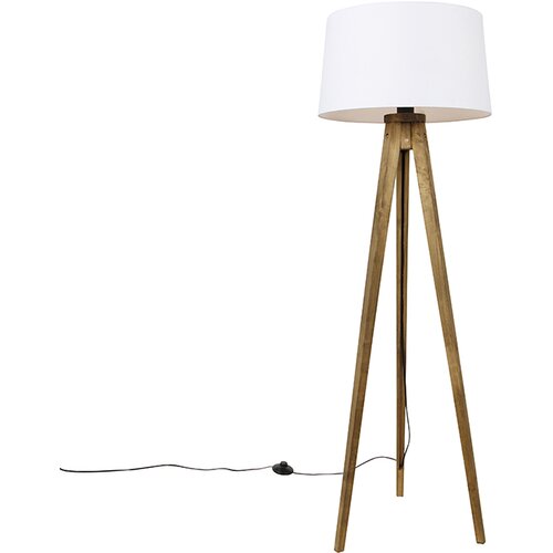 QAZQA Podeželski trinožni starinski les s platnenim odtenkom bela 45 cm - Tripod Classic Cene