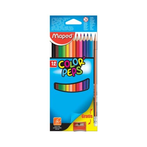 Maped drvene bojice color peps 12 komada + gratis olovka i rezač Slike