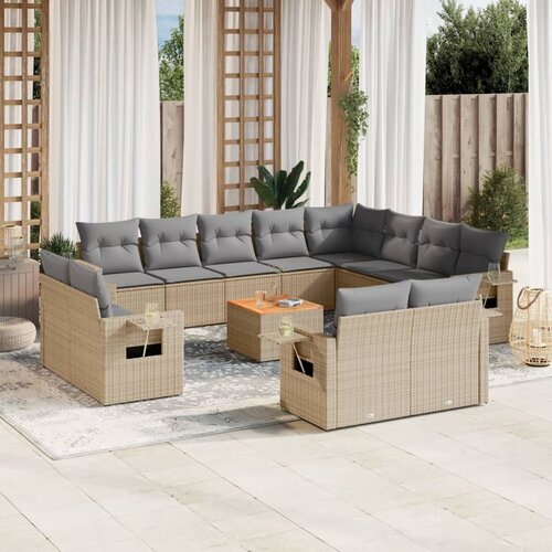 vidaXL 13-dijelni set vrtnih sofa s jastucima bež od poliratana Cijene
