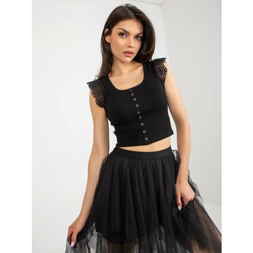 Fashion Hunters Black ribbed blouse with lace on the sleeves Slike