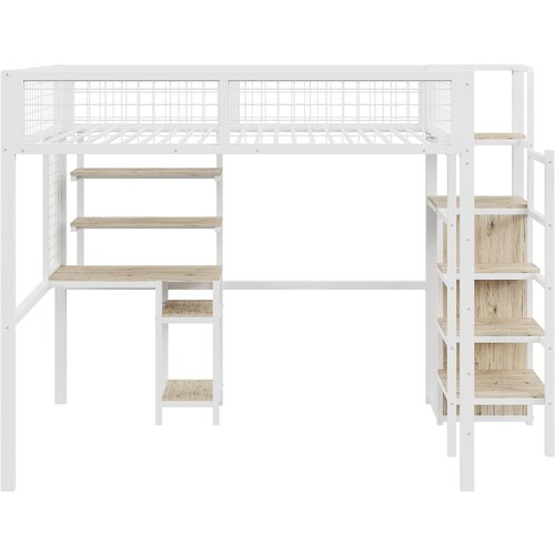 Lumor Postelja z mezzanine za otroke 140x200 cm s kovinsko konstrukcijo - Z shranjevalnimi stopnicami, omaro in še, (22155516) Cene