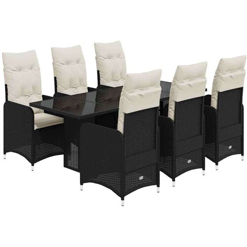 VidaXL 7-dijelni vrtni bistro set od poliratana s jastucima crni Slike