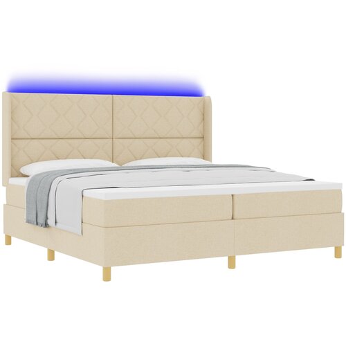 vidaXL Postelja s pomičnim dnom in vzmetnico ter LED lučko Krem 200x200 cm Tkanina, (22048867) Cene