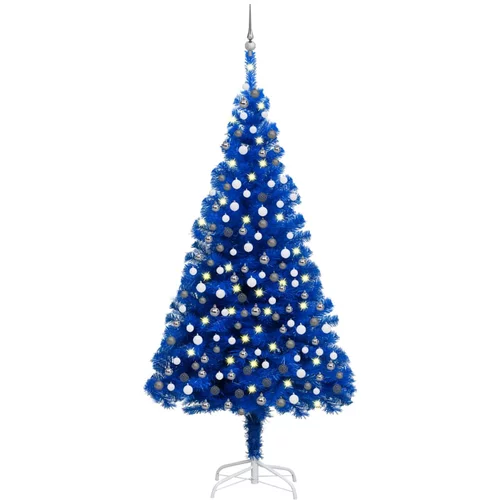 vidaXL Umetna novoletna jelka z LED lučkami in bučkami modra 240 cm