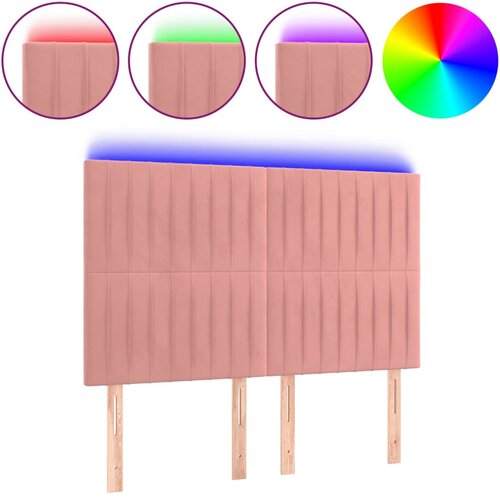 vidaXL LED posteljno vzglavje roza 144x5x118/128 cm žamet, (20932987) Cene