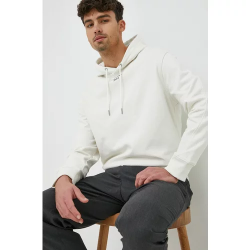 Calvin Klein Jeans Bombažen pulover moška, bela barva, s kapuco