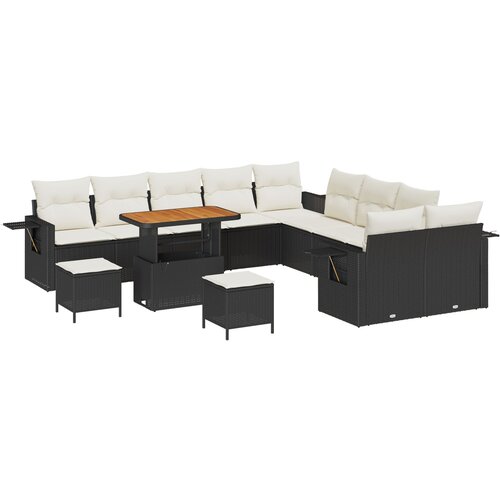 VidaXL set od 13 komada vrtnih sofa s jastucima crni poli ratan akacija, set od 3 komada vrtne blagovaonice s jastucima crni poli ratan akacija Slike