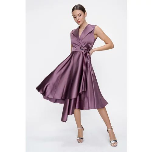 By Saygı Double Breasted Neck Laced Satin Dress