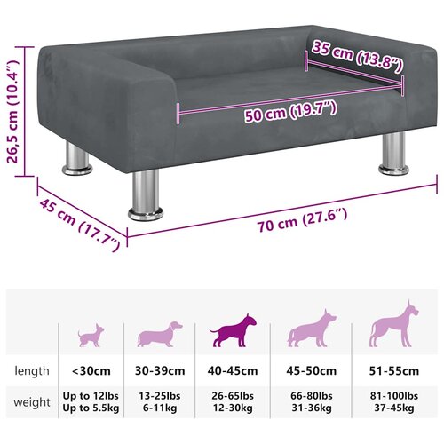  Krevet za pse tamnosivi 70x45x26,5 cm bar&amp;scaron;unasti Slike