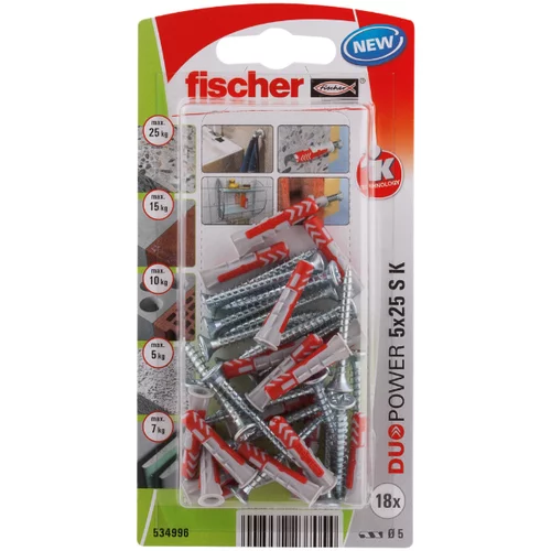 Fischer duopower Set vijaka s tiplama (Promjer tiple: 5 mm, Duljina tiple: 25 mm, 18 Kom.)