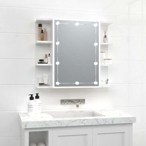 VidaXL Ormarić s ogledalom i LED svjetlima sjajni bijeli 70x16,5x60 cm Slike